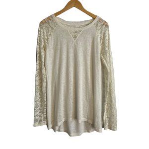 long sleeve cream lace top,‎ longer in back. Size Large